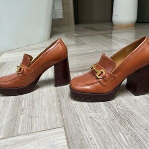 Marc Fisher LTD Machi Platform Bit Loafers in brown leather